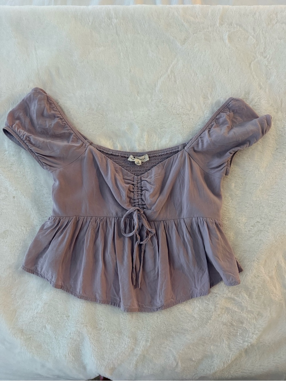 La Hearts Dusty Lavender Off-Shoulder Peplum Tie-Front Top